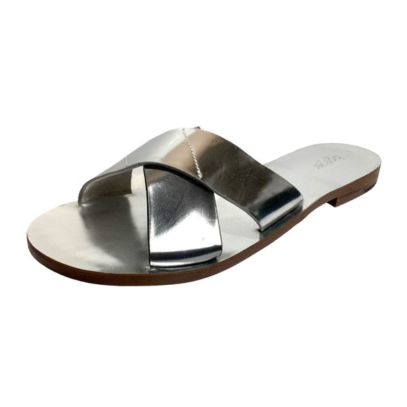 BOTKIER NY Ally Silver Criss Cross Leather Slip on‎ Flat Slides - Picture 2 of 8